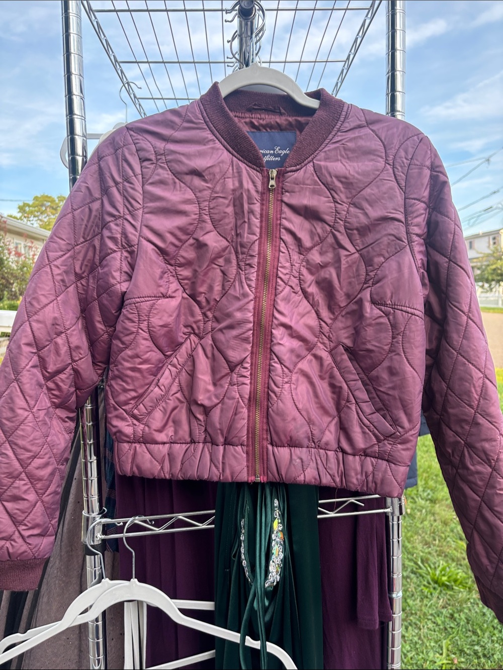 American Eagle Outfitters Quilted Bomber Jacket - Plum